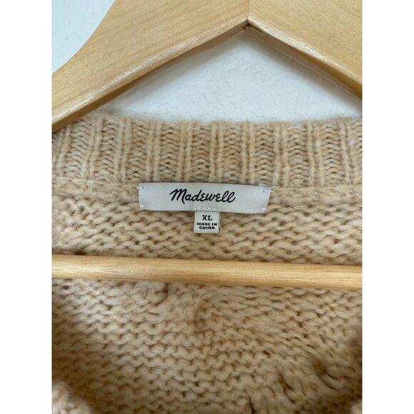 Madewell Cable Knit Ashmont Wool Blend Chunky Cardigan Sweater Fisherman Size XL - Picture 5 of 7